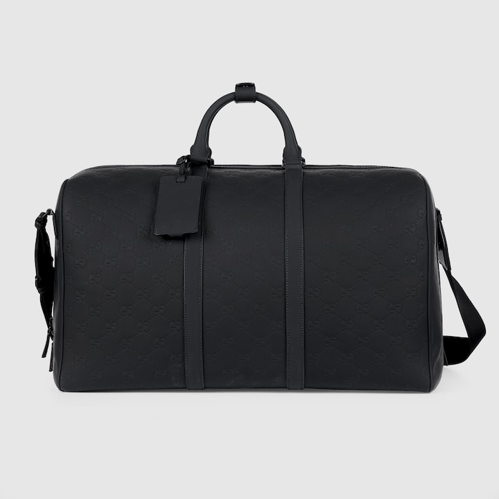 GG rubber effect large duffle bag in black rubber effect leather