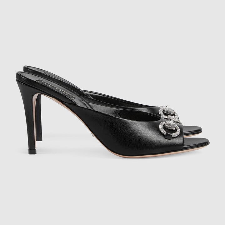 Gucci suede shop mid heel slide