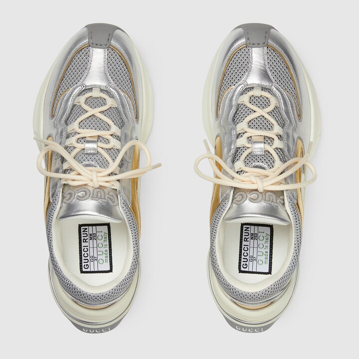 Women's Gucci Run sneaker in silver metallic leather GUCCI® US