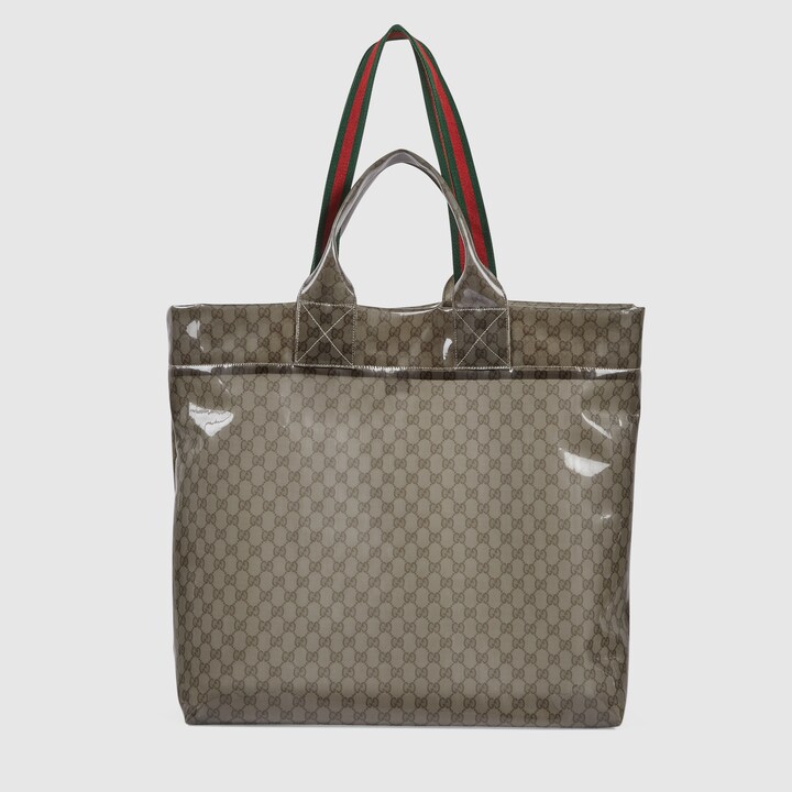 GG see through tote bag in beige and ebony fabric GUCCI UK