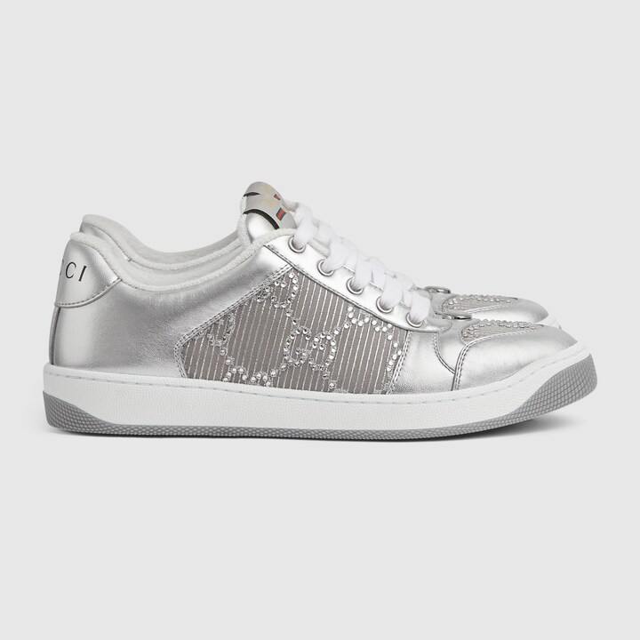 Silver gucci trainers discount