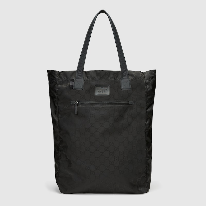 Black Gg Nylon Tote From Viaggio Collection In Black Gg Nylon Tote From Viaggio Collection