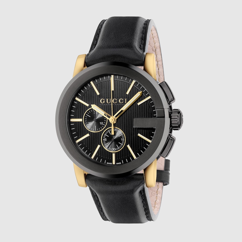 Black Leather G-Chrono Watch, 44mm 