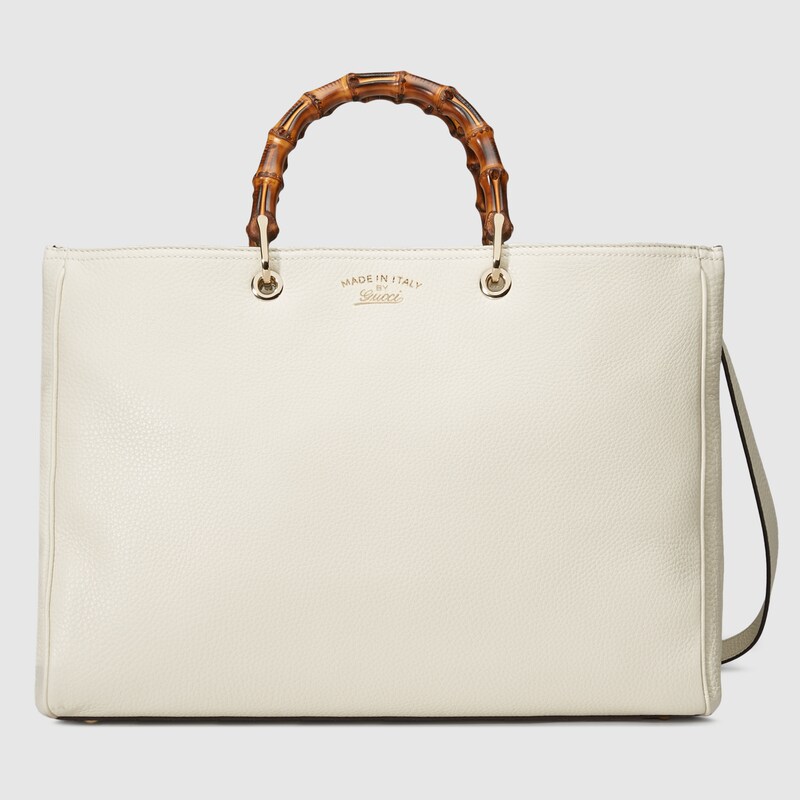 Bamboo Shopper leather tote in off-white leather | GUCCI® Australia