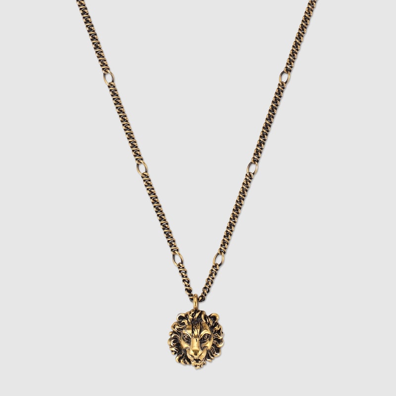 Aged Gold Finish Necklace With Lion Head Pendant | GUCCI® US