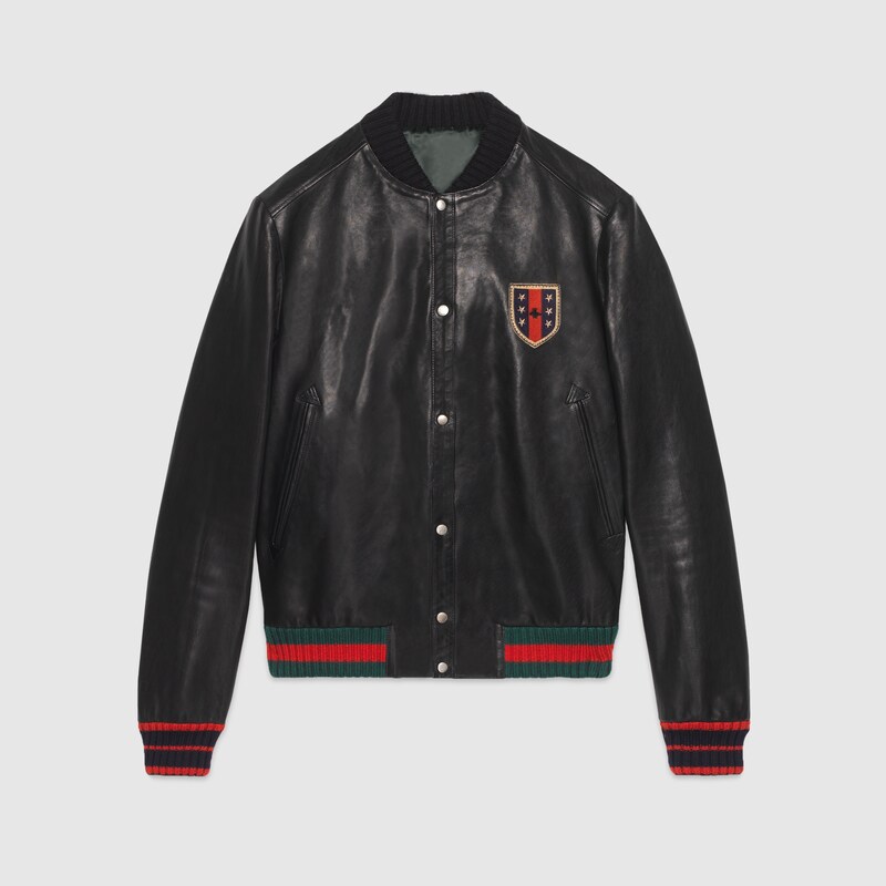 Leather Er Jacket With Web Gucci 408376xg1341155 View 1 N