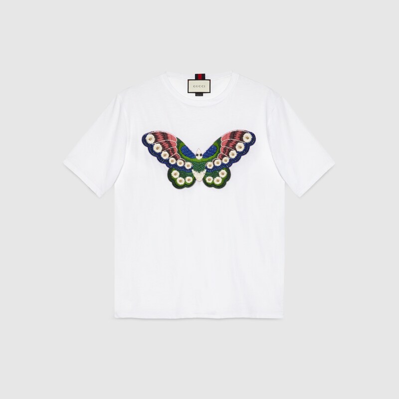 Embroidered cotton T-shirt in white 