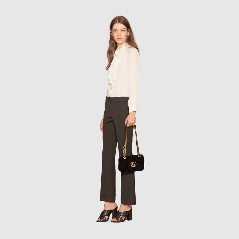 Black Velvet GG Marmont Mini Bag