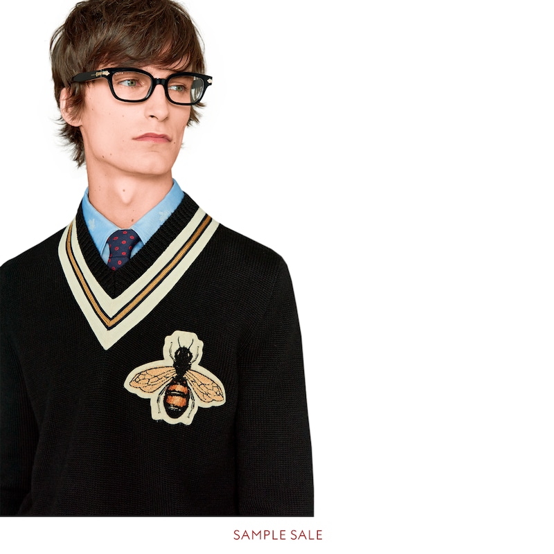 gucci wool sweater with bee appliqué