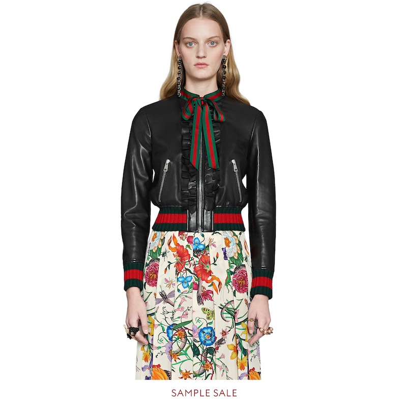 gucci ruffle leather bomber jacket