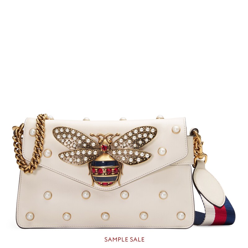 Broadway Leather Clutch In White With Pearls Gucci Women S Broadway Leather Clutch
