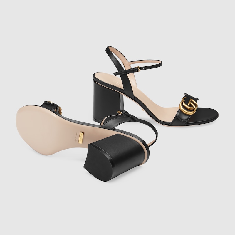 Black Leather Mid-Heel Sandal | GUCCI® US