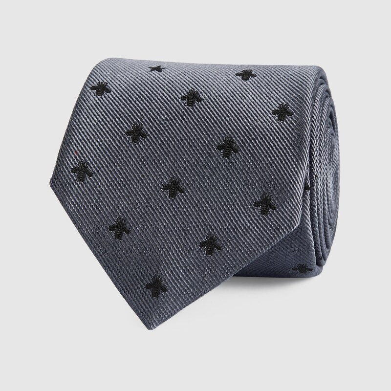 Silk tie with bees and in dark silk black bees and stars | GUCCI® US