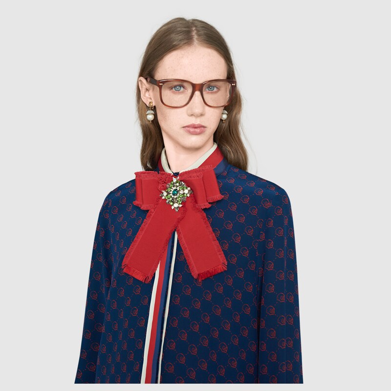 Grosgrain bow brooch in Red cotton ribbon Gucci Fashion Jewelry For Women