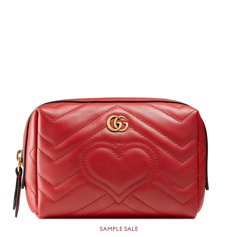 Gg Marmont Cosmetic Case In Hibiscus Red Matelassé Chevron Leather Gg Marmont Cosmetic Case