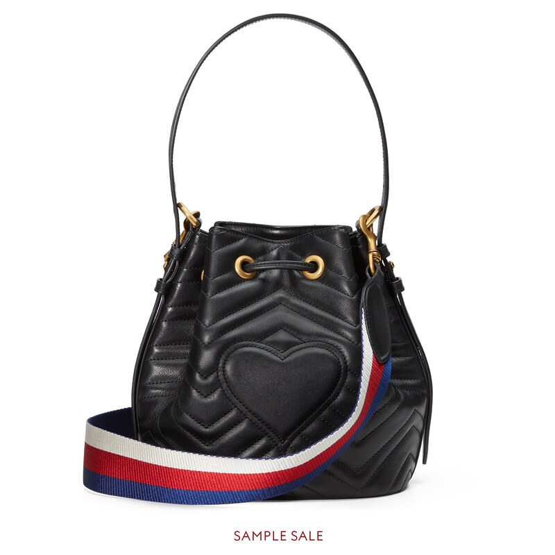 Gg Marmont Quilted Leather Bucket Bag In Black Chevron View 1 N