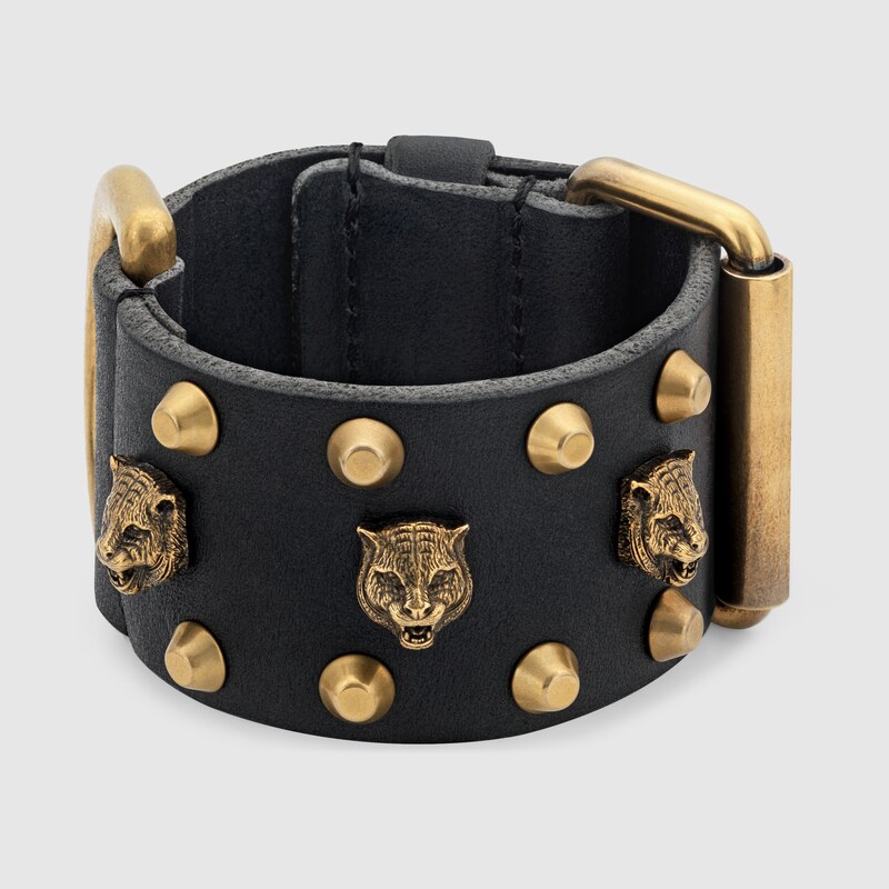 Leather Cuff Bracelet In Black Gucci Fashion Jewelry For Men Leather Cuff Bracelet