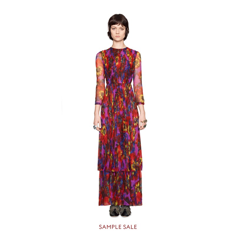 Gucci Embroidered violet print chiffon gown Detail 3