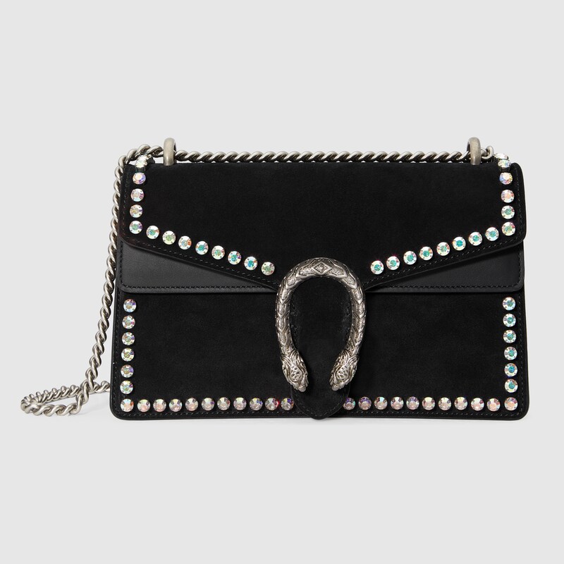 Dionysus Small Crystal Shoulder Bag In Black Suede Gucci Women S Dionysus Small Crystal Shoulder Bag