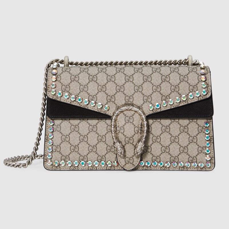 Dionysus Gg Small Crystal Shoulder Bag In Beige Ebony Supreme Dionysus Gg Small Crystal Shoulder Bag