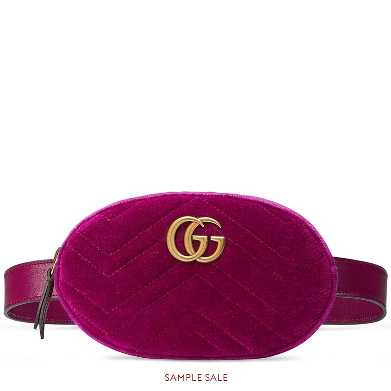Gg Marmont Matelassé Velvet Belt Bag In Fuchsia Chevron Gg Marmont Matelassé Velvet Belt Bag