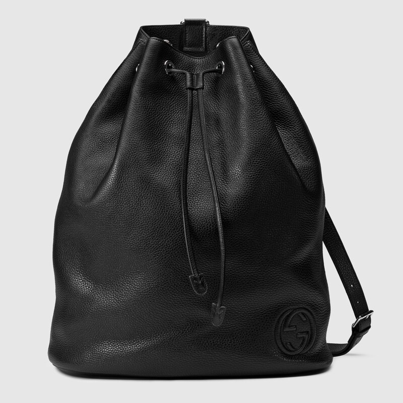 black leather drawstring backpack