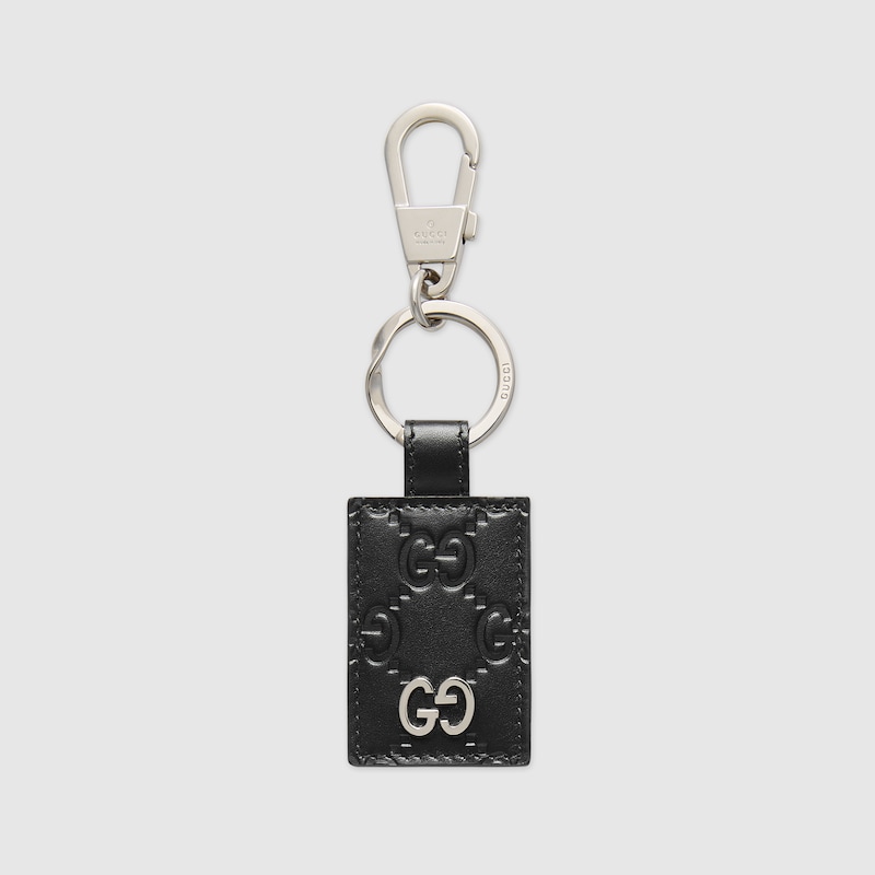 Gucci Signature key ring in Black Gucci Signature leather with black