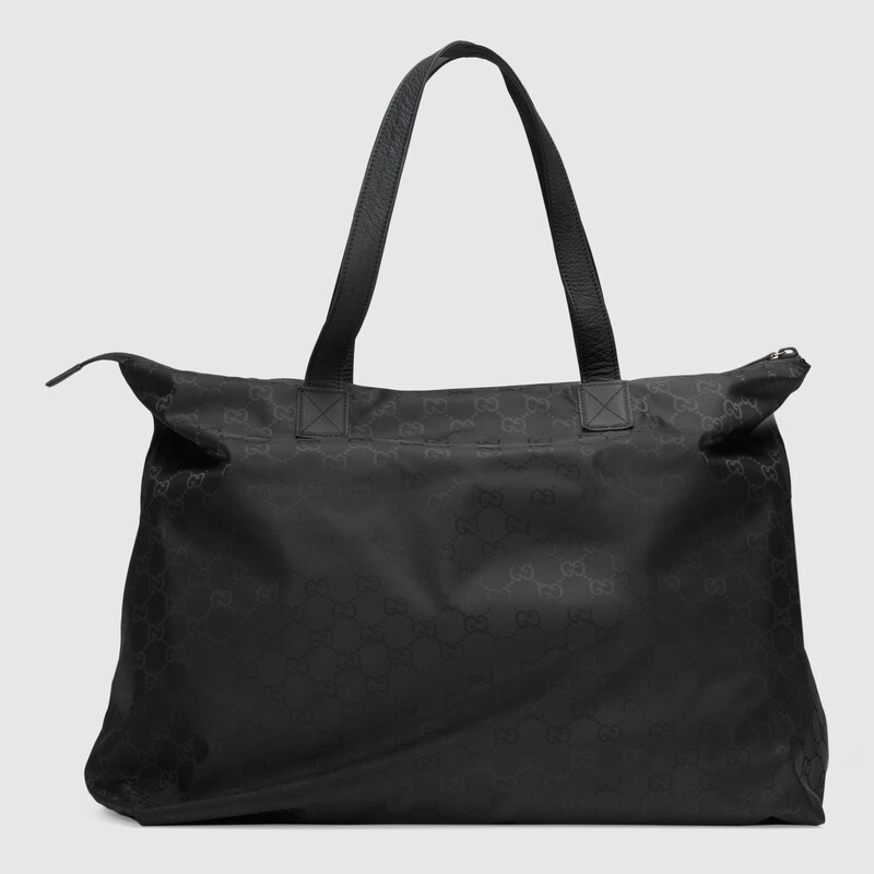Black Gg Nylon Duffle Bag From Viaggio Collection In Black Gg Nylon Duffle Bag From Viaggio Collection