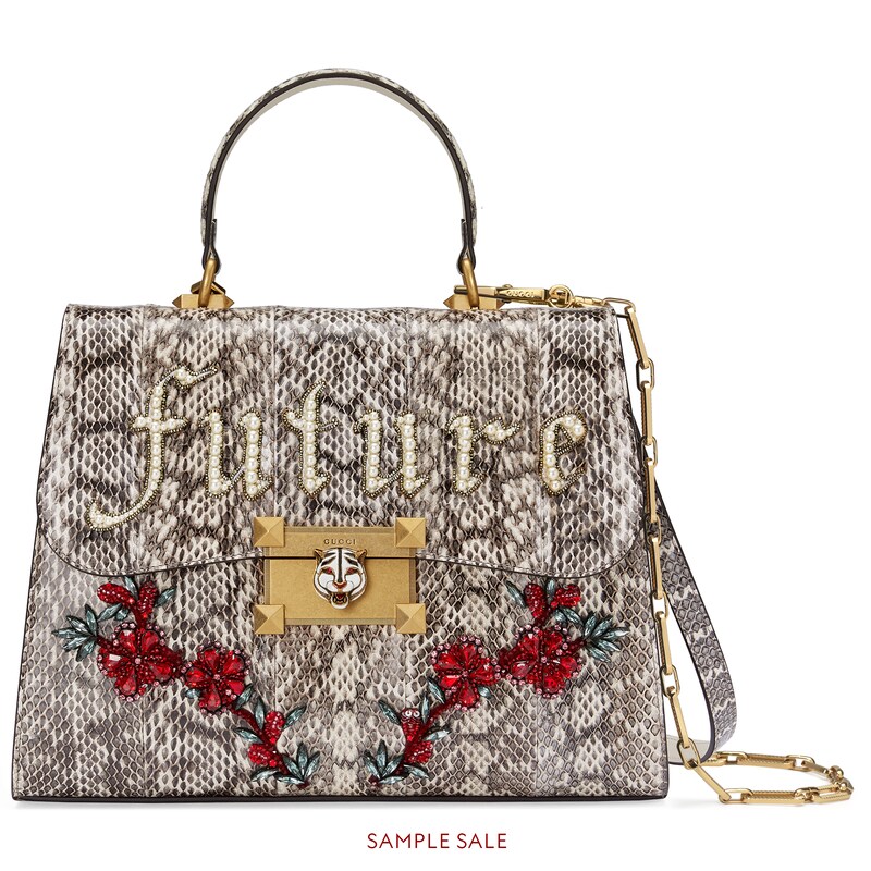Snakeskin Medium Top Handle Bag In With Crystal Snakeskin Medium Top Handle Bag
