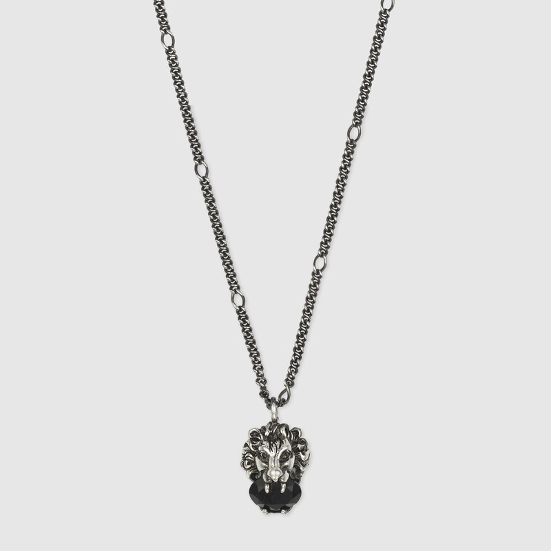 Collana testa di leone con cristallo in metallo | GUCCI® Italia