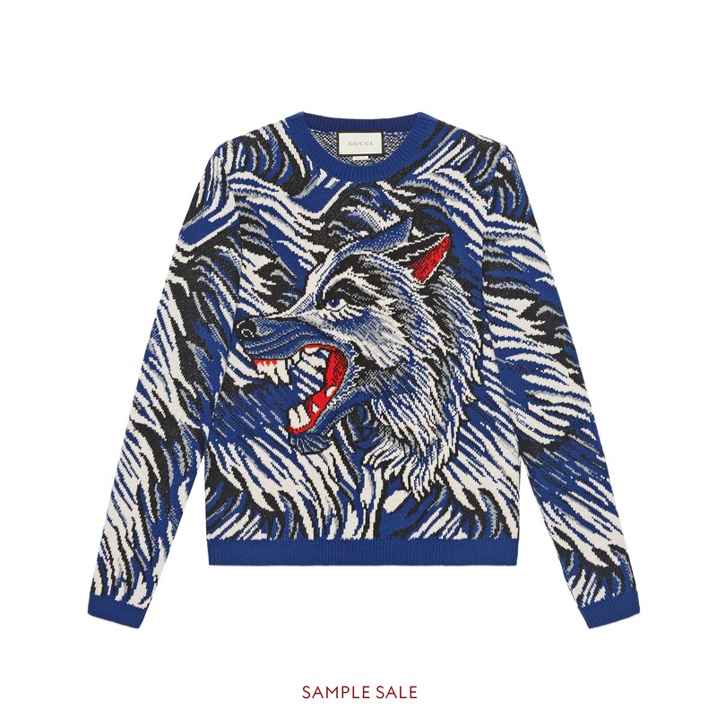 Wolf intarsia wool sweater