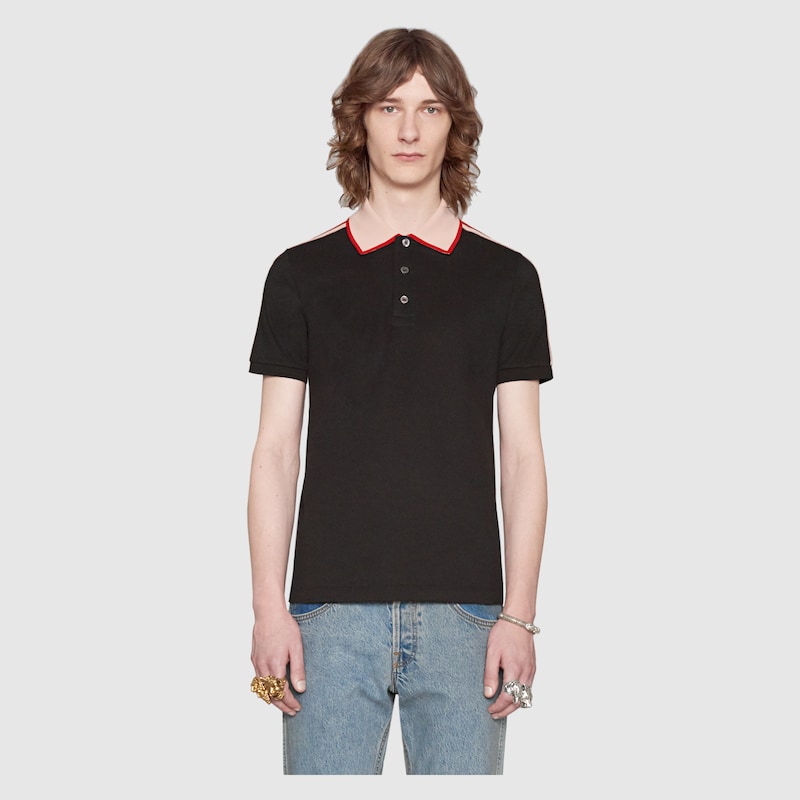 Poloshirt Aus Baumwolle Mit Gucci Streifen In Schwarze Stretch Baumwolle Gucci De