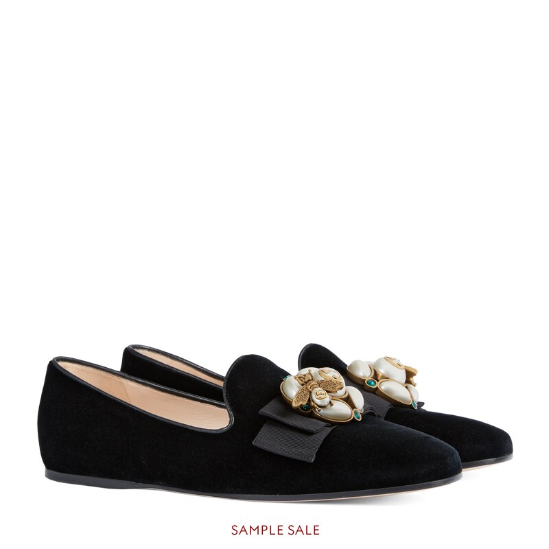 Velvet ballet flat with bee in Black velvet Gucci Women's Moccasins