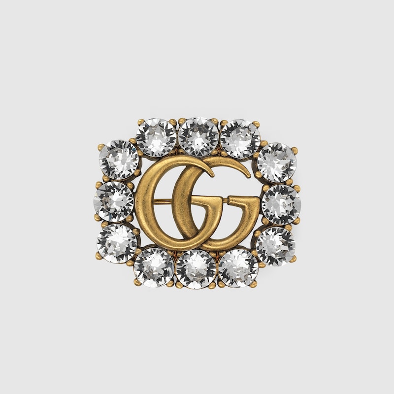 Spilla Doppia G in metallo con cristalli | GUCCI® Italia