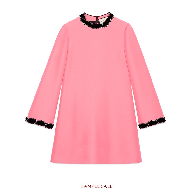 Wool-silk dress with velvet trim