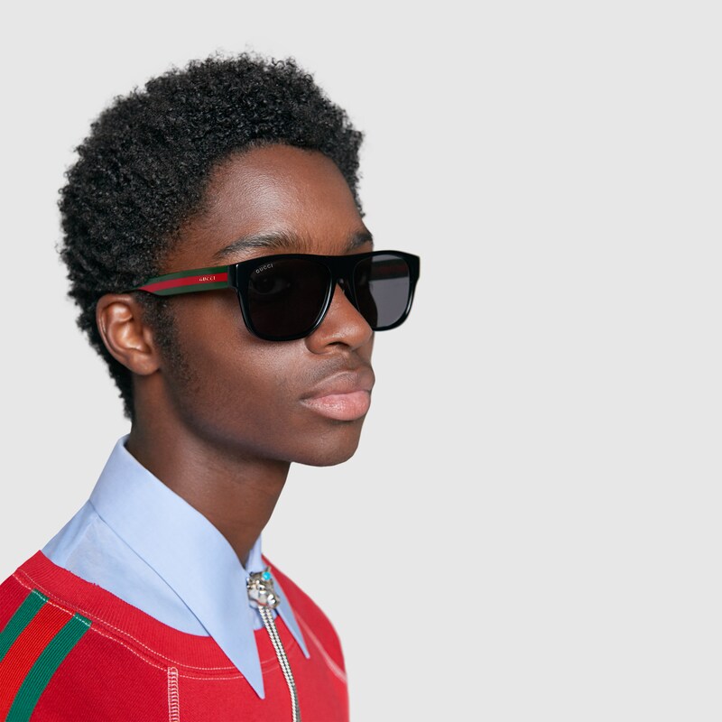 Gucci Gg0341s 001 Square Shape Negro Rojo Original