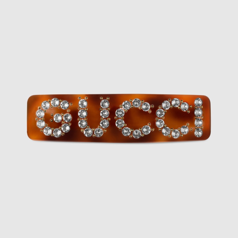 Crystal Gucci single hair barrette in Tortoiseshell resin Gucci