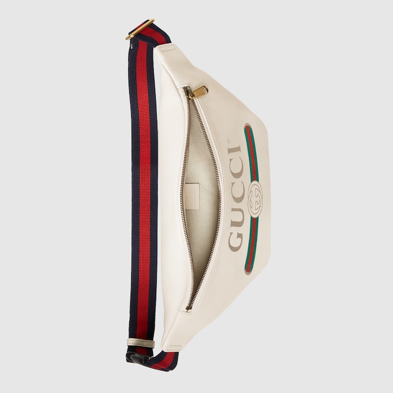 gucci print leather belt bag white