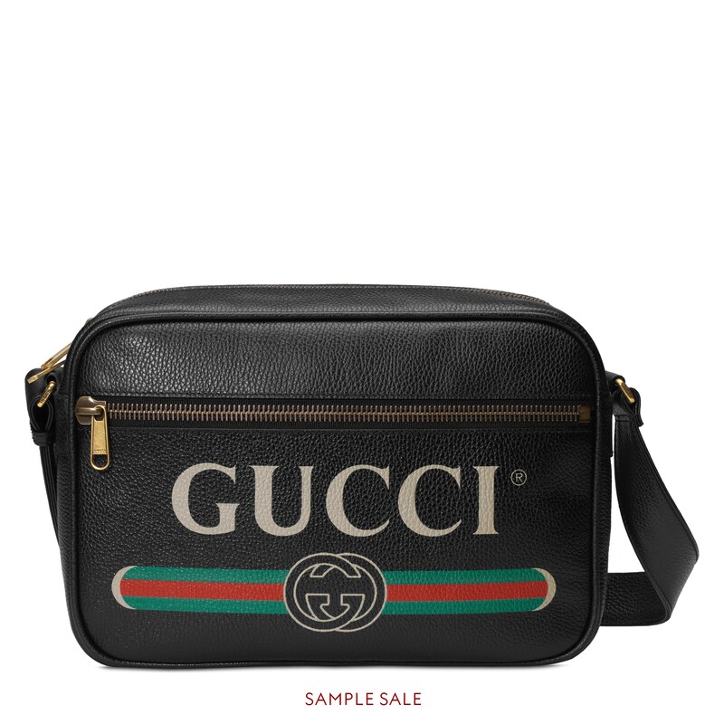 Gucci Print Shoulder Bag In Black Leather With Vintage Logo View 1 N