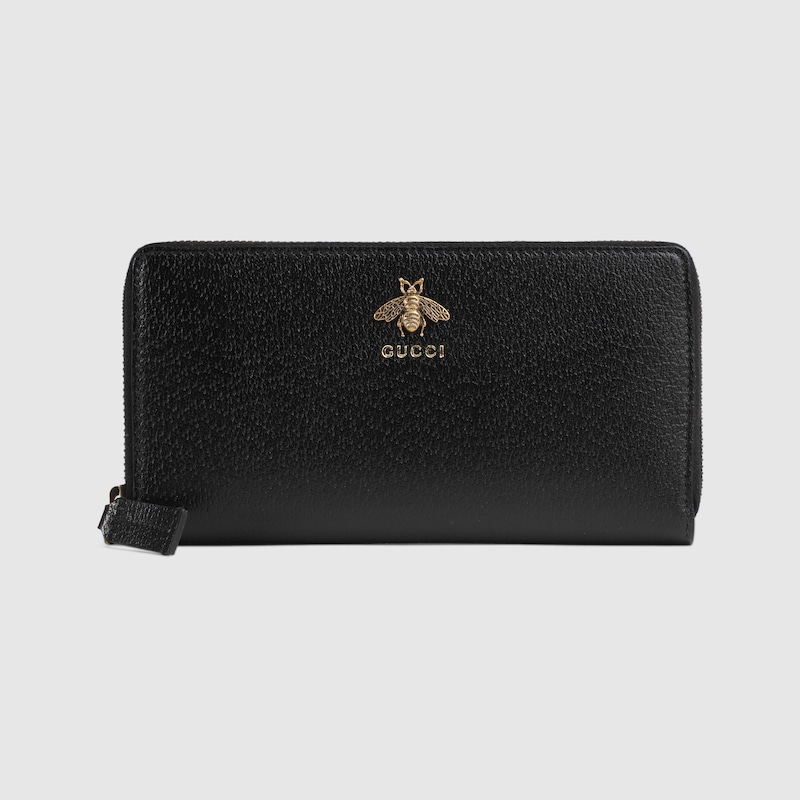 Кошелек Animalier с круговой молнией inкожа черного цвета | GUCCI®  International