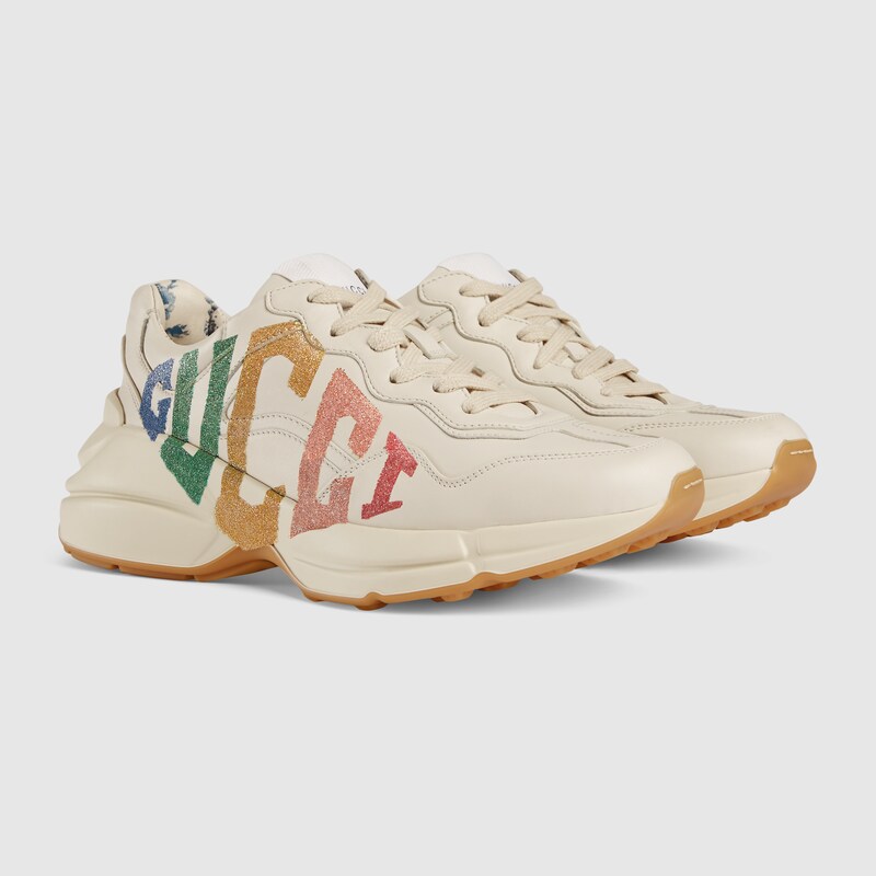 Sneaker Rhyton donna con Gucci game in glitter pelle bianca | GUCCI® Italia