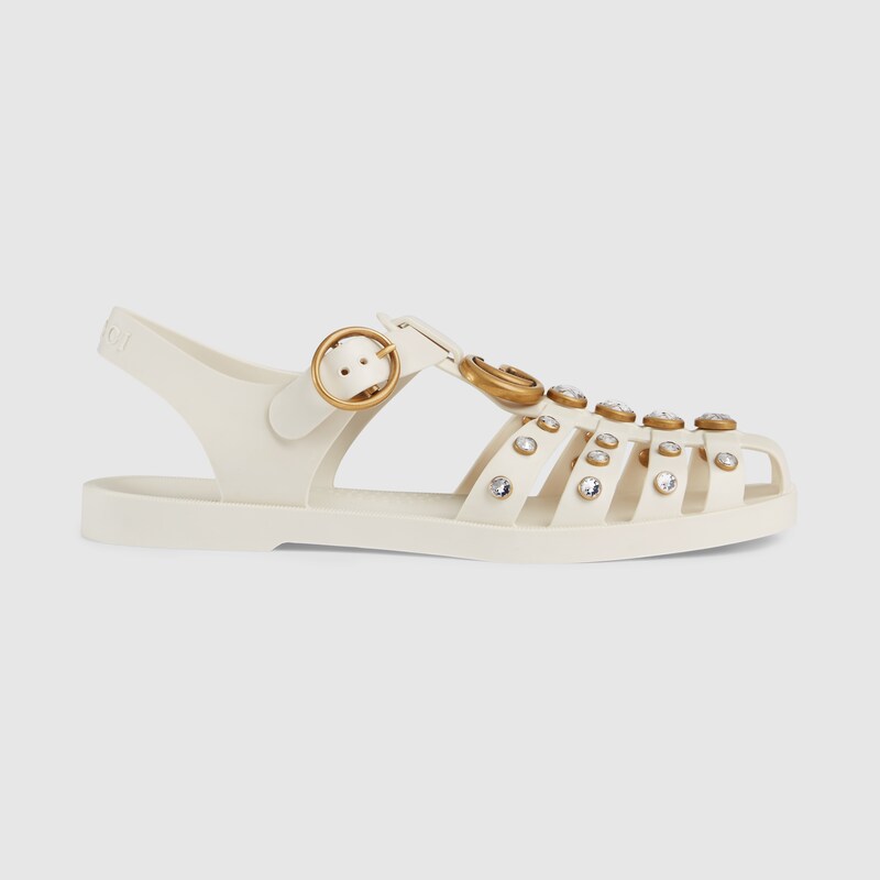 gucci rubber sandals with crystals white