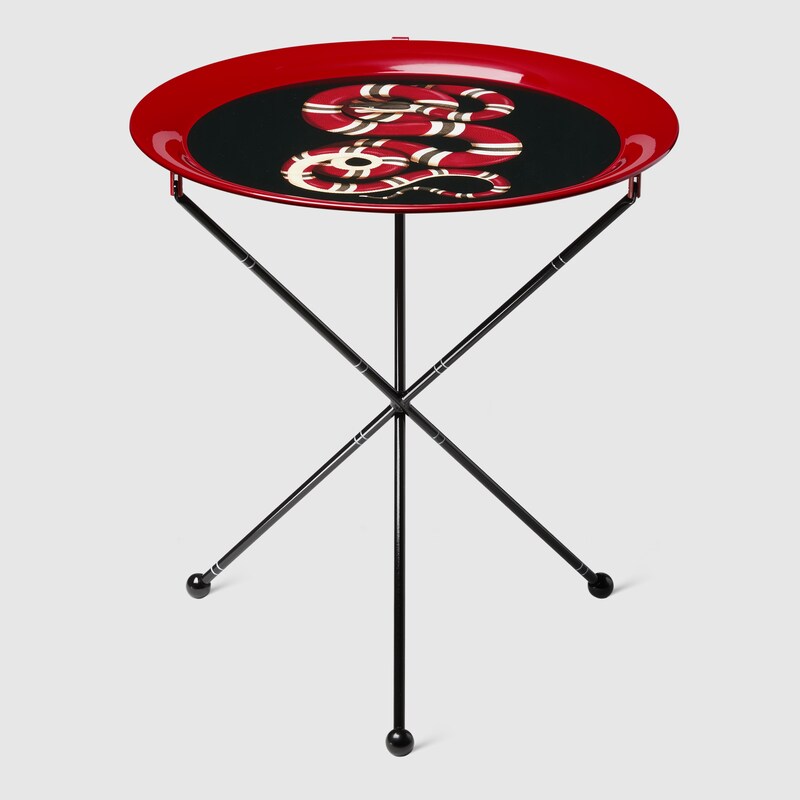Kingsnake Print Metal Folding Table In Red And Black Tray With View 1 N