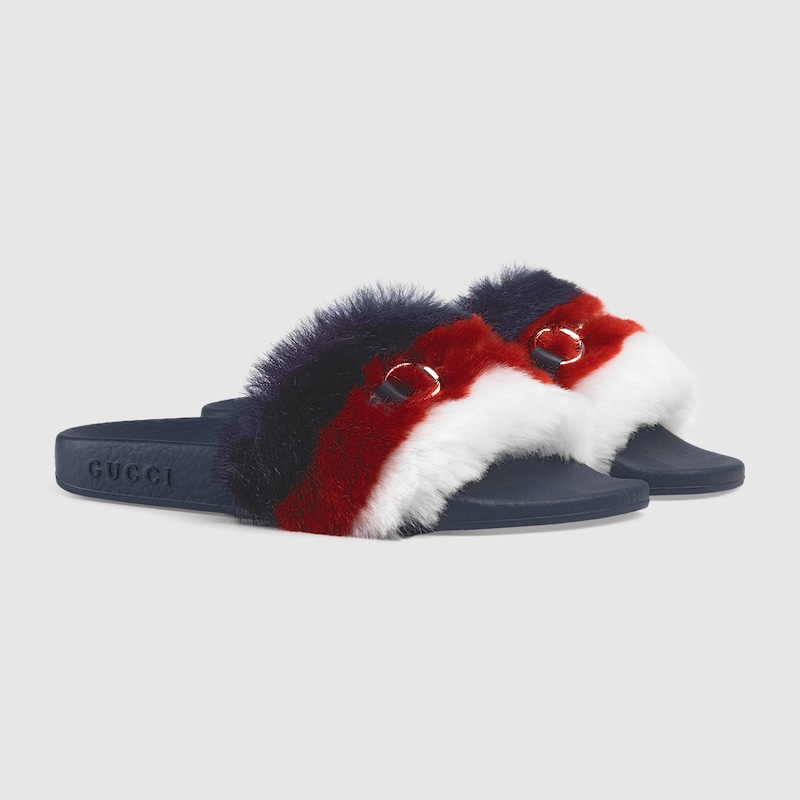 faux gucci fur slides