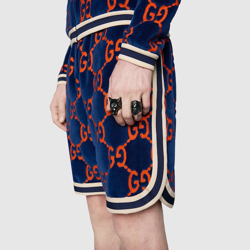 Shorts in ciniglia GG in ciniglia GG arancio e blu | GUCCI® Italia