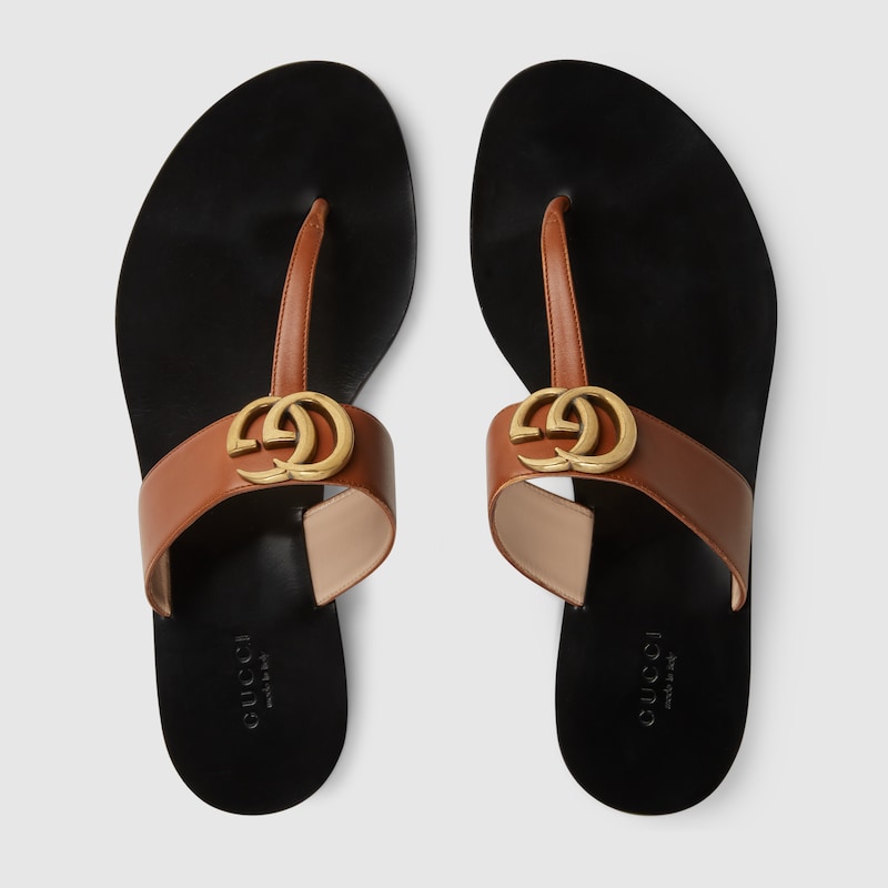 Leather thong sandal with Double G | GUCCIÂ®