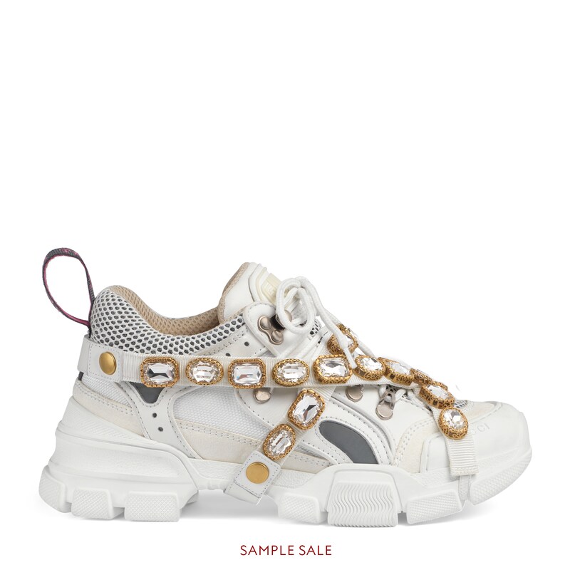 white leather Flashtrek sneaker with removable crystals | GUCCI® US