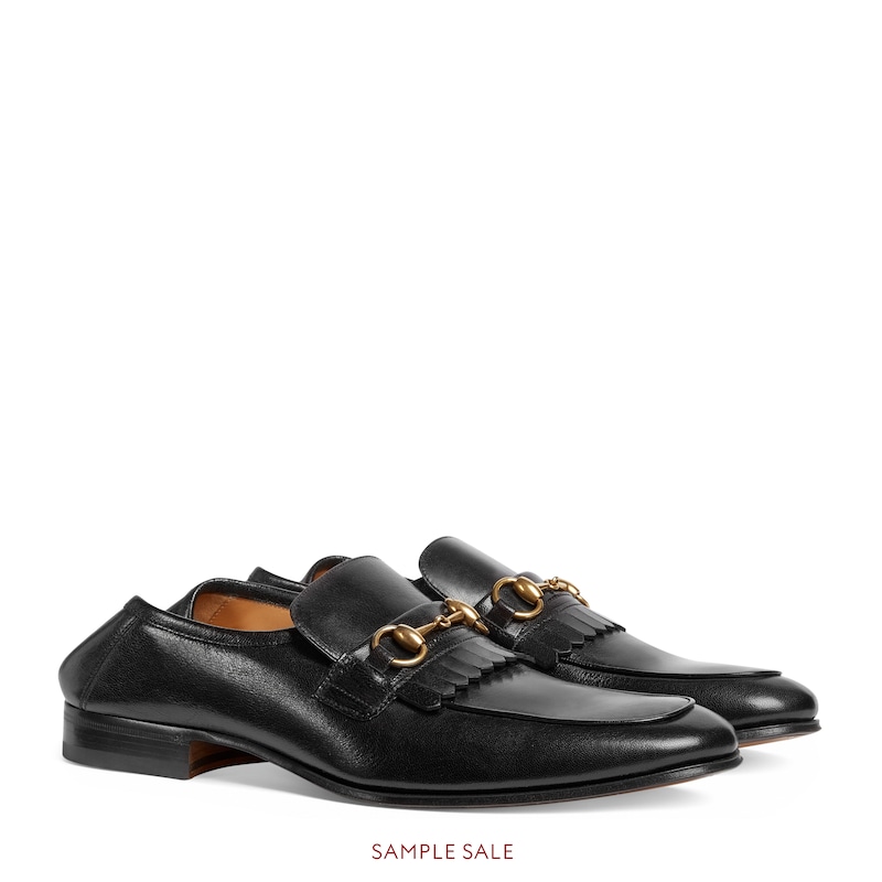 Leather fringe Horsebit loafer in Black leather | Gucci Men's Moccasins ...