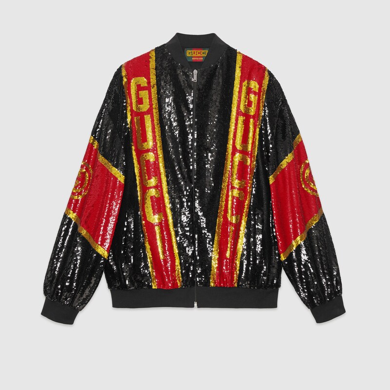 Gucci Dapper Dan Sequin Jacket In All Over Black And Red View 1 N