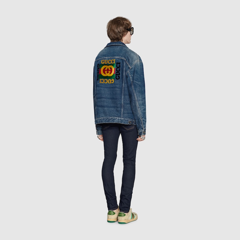 Blue Denim Oversize Jacket With Patches Gucci Us